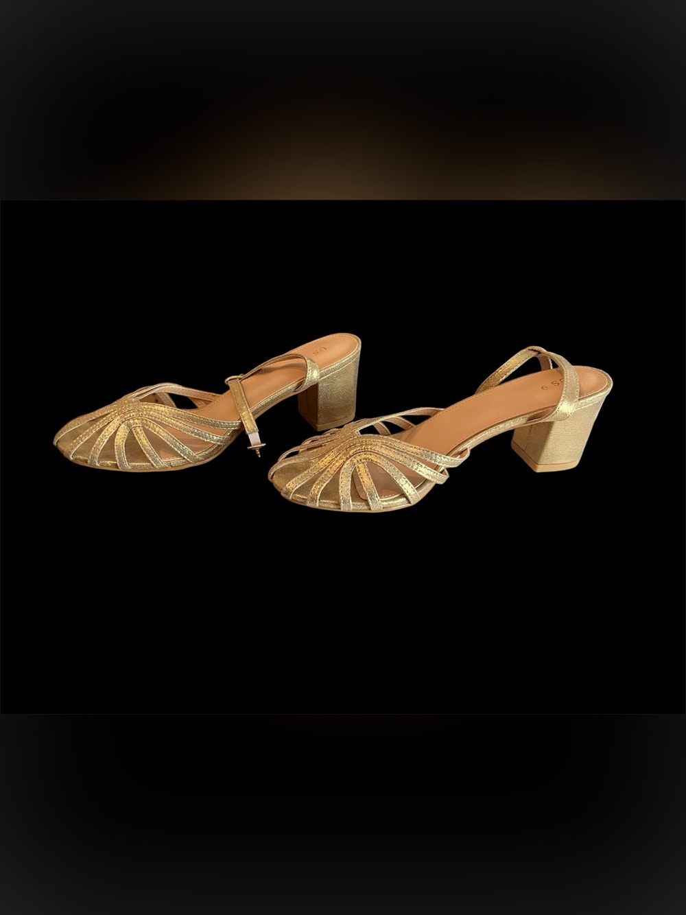 Gold Strappy Slingback Block Heel Sandals for Women